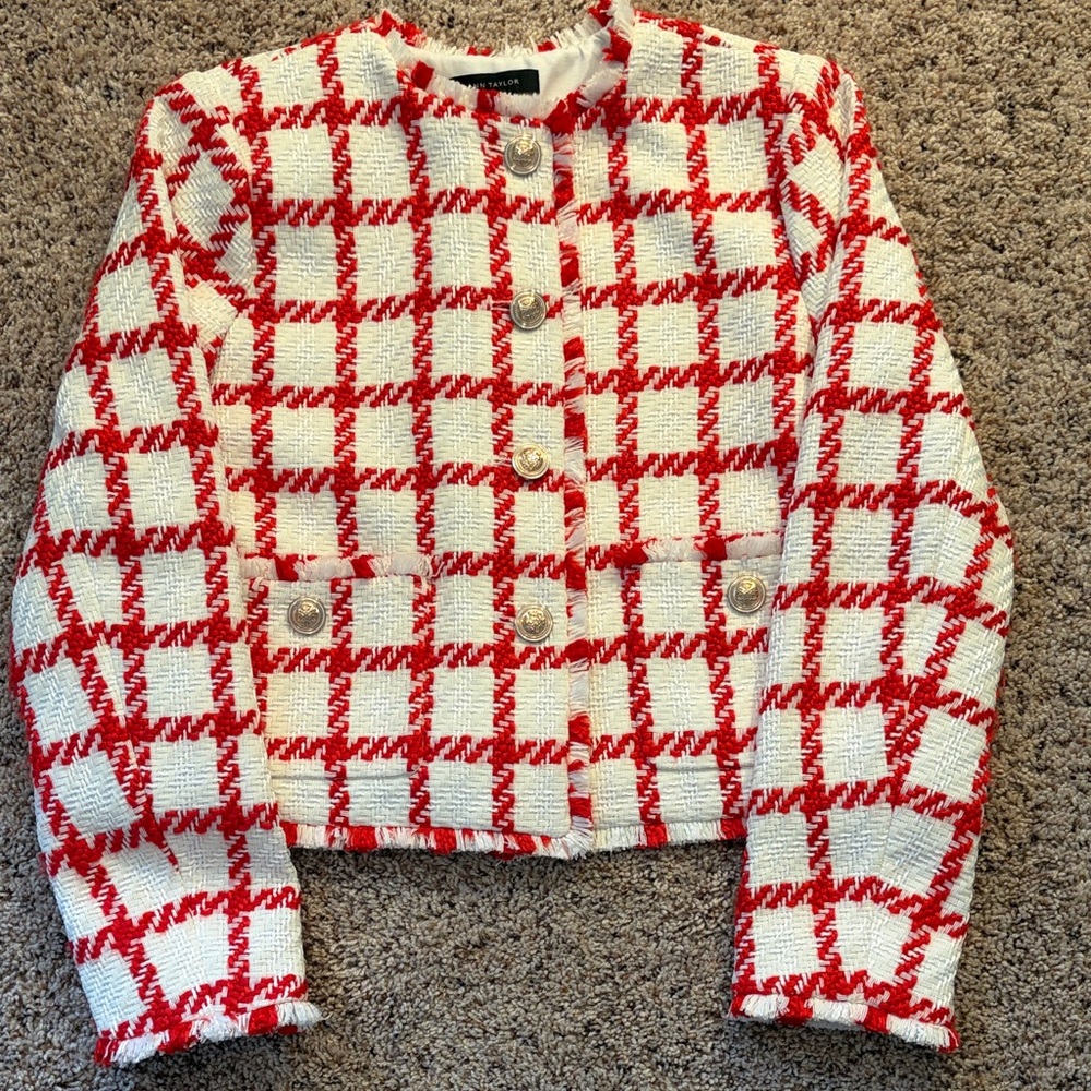 Ann Taylor White and Red Blazer/Jacket